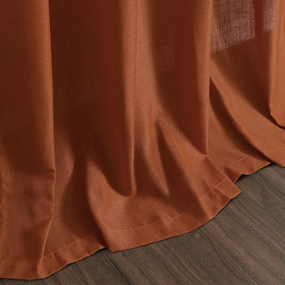 Rust Linen Curtains 108 Inches Long for Living Room Light Filtering Semi Sheer Curtain Back Tab Vintage Rustic Decor Extra Long Floor to Ceiling High Window for Bedroom Office 52x108, 2 Panels