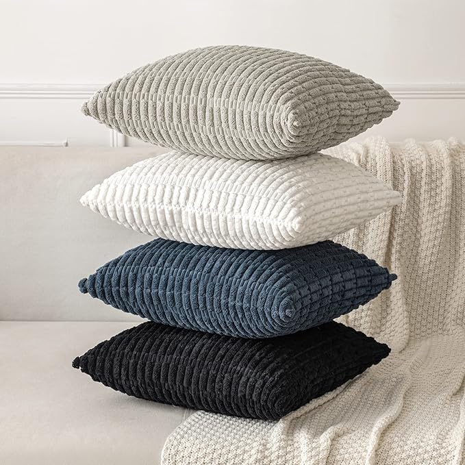 MIULEE Pack of 2 Corduroy Decorative Throw Pillow Covers 20x20 Inch Soft Boho Striped Pillow Covers Modern Farmhouse Home Decor for Summer Coastal Sofa Living Room Couch Bed Blue