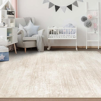 Area Rugs 6x9 for Living Room: Washable Rug Modern Abstract Neutral Soft Non-Slip Low-Pile Indoor Carpet for Bedroom Dining Room Playroom Home Office (Beige, 6'x9')