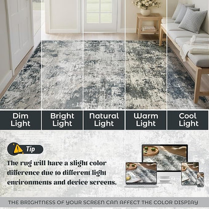 9x12 Area Rug for Living Room, Washable Modern Abstract Large Area Rug Neutral Soft Non Slip Kids Rug Stain Resistant Indoor Carpet for Bedroom Dining Room Playroom Office(GreyWhite, 9'x12')
