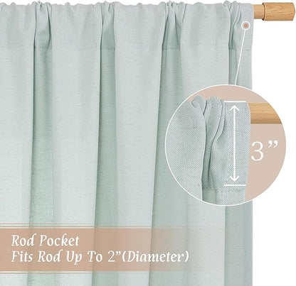 LAMIT Linen Curtains 63 Inch for Bedroom, Light Filtering Neutral Semi Sheer Window Treatment Farmhouse Curtains Rod Pocket Panels for Living Room/Dining Room, 2 Panels, 52 x 63 Inch, Light Blue