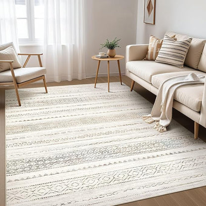 Nakagishi Area Rug Living Room Rugs: 4X6 Machine Washable Boho Large Neutral Farmhouse Stain Resistant Moroccan Indoor Floor Carpet for Bedroom Nursery Dorm Dining Room Home-Multi Color