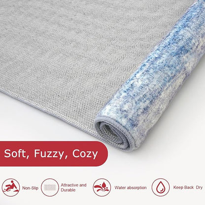 KOZYFLY Washable Area Rug 5x7 Modern Ombre Thin Rugs for Living Room Non-Slip Soft Striped Area Rug for Bedroom, Print Blue/Grey/Beige Abstract Carpet for Kid Room