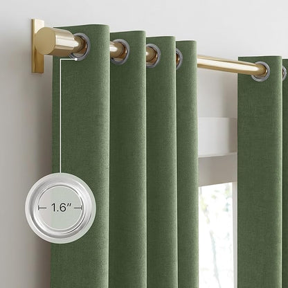 NICETOWN 100% Absolutely Blackout Linen Curtains for Bedroom Living Room, Dark Green, 52" Wide, 2 Pieces, Privacy Thermal Insulated Window Drapes 84" Long for Home Theater Enthusiasts or Gamers
