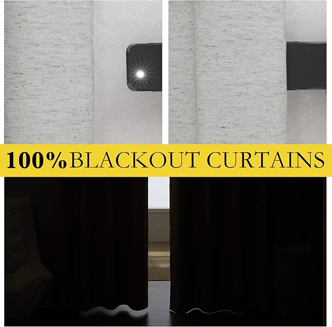 NICETOWN Grey Living Room Completely Shaded Linen Draperies, 2 Pieces, W62 x L72, Privacy Protection & Noise Reducing Ring Top Drapes, White Lined Insulated Window Treatment Curtain Panels