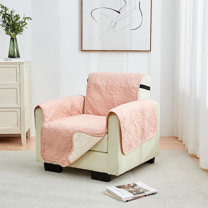 Great Bay Home Reversible Chair Cover - Washable Slipcover Furniture Protector with Elastic Straps - Perfect for Kids & Pets - Quilted & Stitched Detail (Dusty Rose/Taupe)