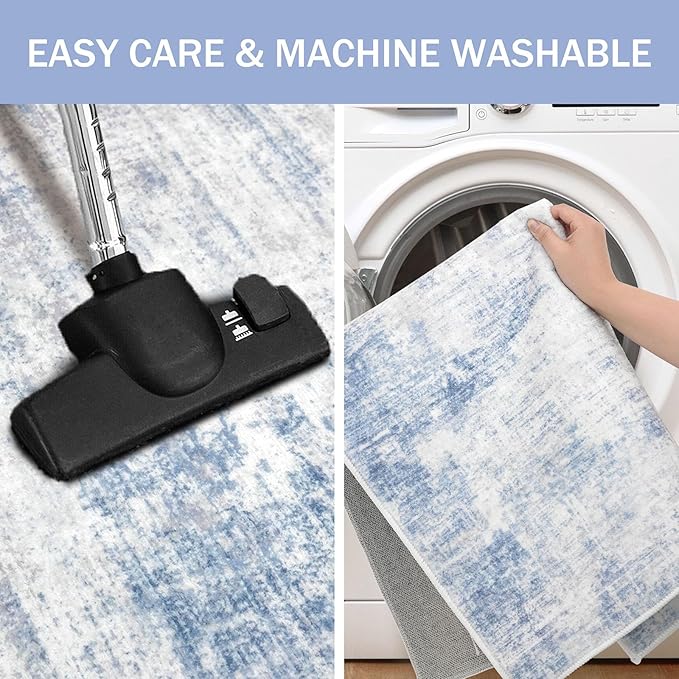 IOHOUZE Abstract Runner Rug 3x20 Ft Extra Long Washable Runners for Hallways, Non Slip Kitchen Runner Printed Faux Wool Entryway Runner Indoor, Modern Floor Carpet for Hall Stair, Light Blue Grey