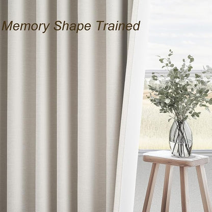 Topfinel 132 Inch Curtains Extra Long Living Room for Large Window 11 FT 2 Panels Natural Ivory Birch Linen Texture Thermal Insulated Energy Saving Drapes for Living Room Sliding Door (W52 x L132 x2)