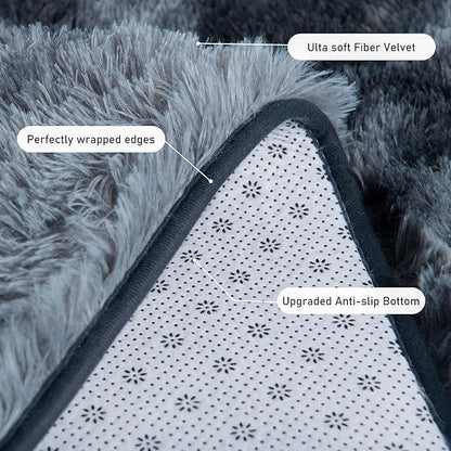 Runner Rugs for Bedroom, 2x6 Fluffy Throw Area Rug Non Slip for Bedside Dorm Hallways, Long Soft Shag Carpet for Nursery Living Room, Blue Grey