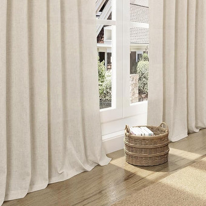 Birch Beige Linen 112 Inch Curtains for Living Room Light Filtering Semi Sheer Curtain Back Tab Modern Farmhouse Decor Elegant Coastal Drapes Floor to Ceiling High Window for Bedroom 52x112, 2 Panels