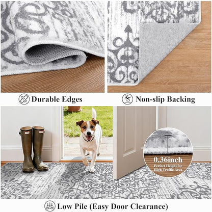 HEBE Hallway Runner Rug 2'x6' Washable Vintage Kitchen Rugs Non Slip Laundry Rug Runner Distressed Boho Floor Carpet Runners for Hallways Entryway Laundry Room Kitchen Bathroom