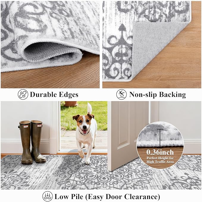 HEBE Hallway Runner Rug 3'x12' Washable Vintage Distressed Area Rugs Non Slip Laundry Rug Runner Boho Floor Carpet Runners for Hallways Entryway Laundry Room Kitchen Bathroom