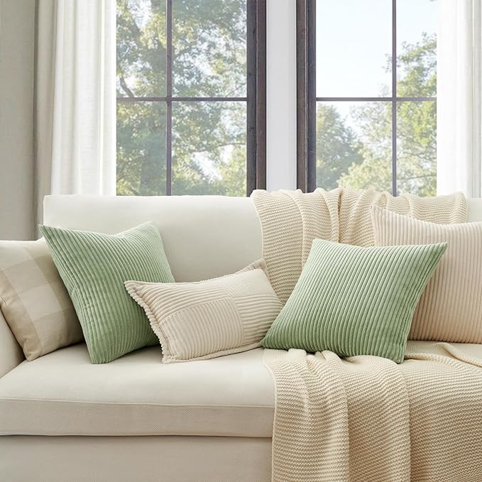 Topfinel Sage Green Decorative Throw Pillow Covers Set of 4,Soft Velvet Modern Double-Sided Designs Match Cushion Cases for Home Decor, Pillow Inserts Not Included (16x16 inch)