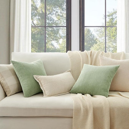 Topfinel 20x20 inch Decorative Sage Green Throw Pillow Covers, Cushion Cases Set of 4 Soft Velvet Modern Double-Sided Designs, Mix and Match for Home Decor, Pillow Inserts Not Included