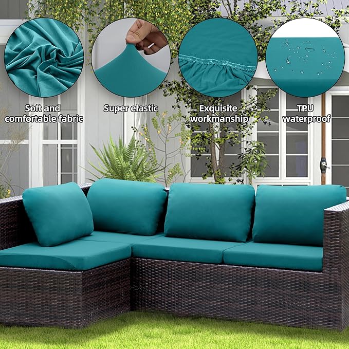 Outdoor Cushion Covers Set,12PCS Patio Furniture Couch Seat Slipcovers, Replacement for Sofa Sectional Chair(Cover，Only)