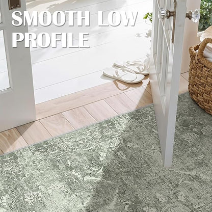 Washable 3x14 Runner Rug - Non-Slip Vintage Rug for Entryway Low-Pile Medallion Long Rugs for Hallway Waterproof Traditional Runner Rug Indoor Thin Rug for Kitchen (Muted Sage Green)
