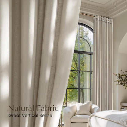 NICETOWN Cocoa Cream Linen Curtains for Kitchen, Thick Flax Small Window Treatments Semi Sheer Privacy Assured with Light Through for Cafe/Bathroom, W55 x L84, 2 Panels