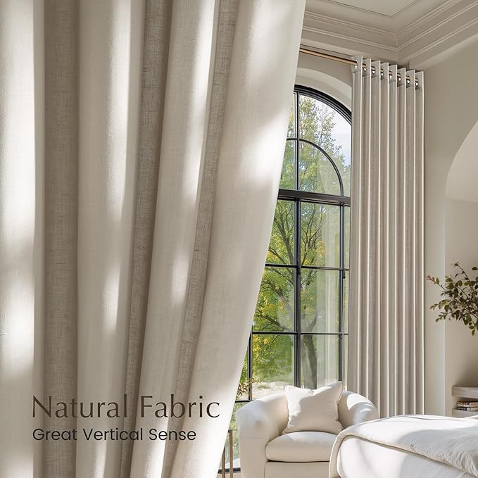 NICETOWN Cocoa Cream Linen Curtains for Living Room, Grommet Thick Flax Semi Sheer Window Treatments Privacy Assured with Light Filtering Drapes for Bedroom, W55 x L96, 2 Panels