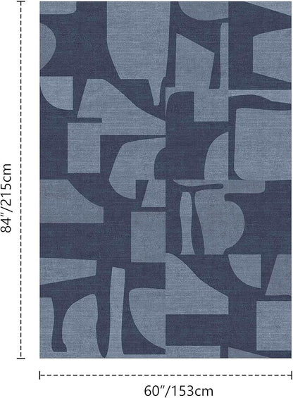 Latte&Fog 5x7 Area Rugs for Living Room Bedroom, Modern Abstract Washable Rug, Boho Non Slip Low Pile Carpet for Indoor Dining Room, Dorm, Classroom, College Dorm, Farmhouse and Kids Room - Navy Blue
