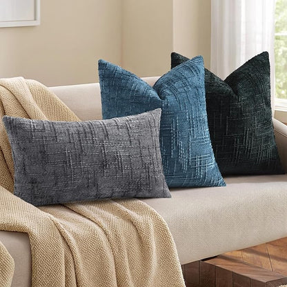 decorUhome Navy Blue Chenille Throw Pillow Covers 18x18 Set of 2 Textured Soft Cozy Slubby Couch Pillow Covers Modern Farmhouse Boho Decorative Pillow Cases for Bed Sofa Living Room