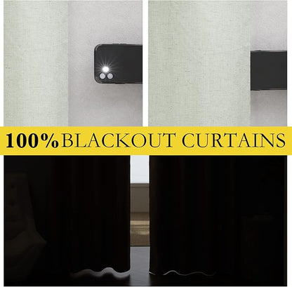 NICETOWN Sage Green High-End Thermal Flax Linen Curtains, 52" Wide Per Panel, Set of 2, Full Blackout Privacy Drapes 72 Inches Long for Dining Room, Soundproof Window Treatment Panels for Hall Room