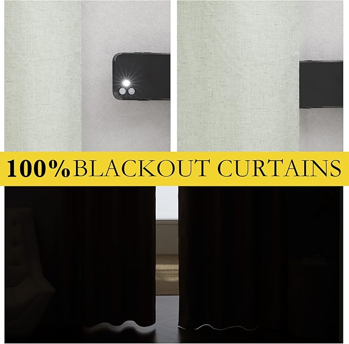 NICETOWN Sage Green Kitchen Linen Completely Shaded Draperies, 2 Pieces, W52 x L63, Privacy Protection & Noise Reducing Ring Top Drapes, White Lined Insulated Window Treatment Curtain Panels
