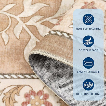 GarveeHome Provence 2x6 Washable Kitchen Runner Rugs Non Slip Vintage Boho Cottage Long Rug for Hallways Bedroom Entryway Bathroom Mat with Rubber Back Pinkish Brown