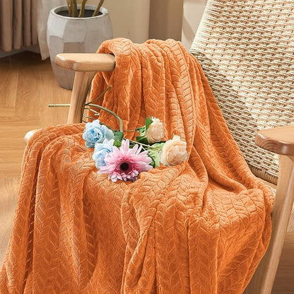 inhand Rust Fleece Twin Blanket, Super Soft Flannel Cozy Blankets for Adults, Lightweight Leaves Pattern Fuzzy Blanket for Couch Sofa Bed Office, Warm Plush Blankets for All Season, 60x90 Inches