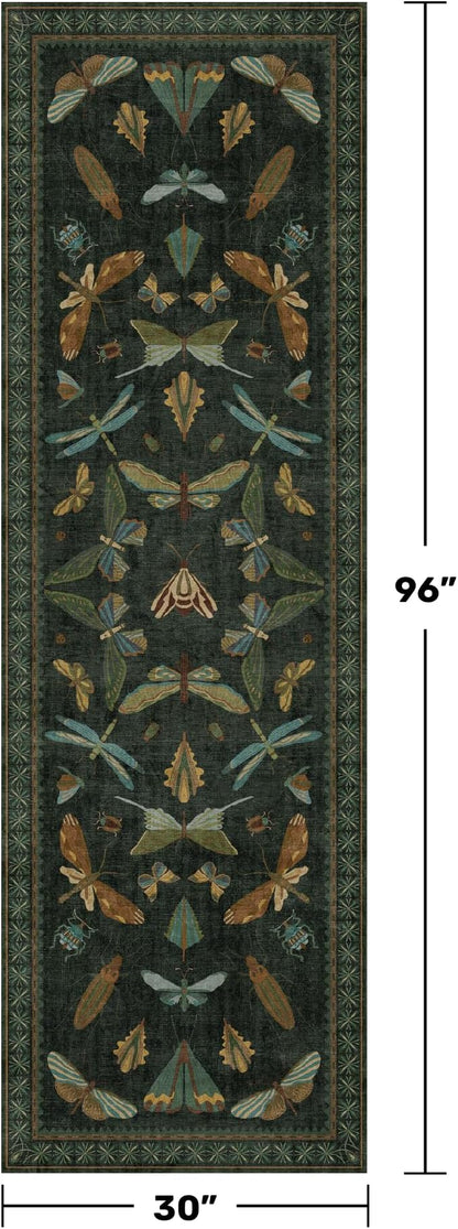 Hazo Haus 8 ft Long Hallway Runner Rug - Boho Green Rug for Kitchen Floor, Entrance Indoor, Washable Wide Runner Non Slip, Dark Green 2'6''x8'