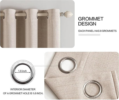MIULEE 100% Blackout Linen Textured Curtains for Bedroom Solid Thermal Insulated Natural Beige Grommet Room Darkening Curtains & Drapes Luxury Decor for Living Room Nursery 52 x 120 Inch (2 Panels)