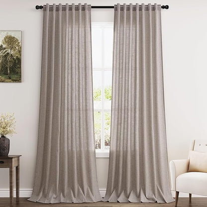 Nanspring Brownish Grey Linen Curtains for Living Room 110 Inches Long Back Tab Light Filtering Semi Sheer Curtain Modern Farmhouse Decor for Bedroom Office Luxury Textured Drapes 52x110, 2 Panels
