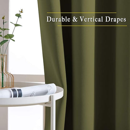 NICETOWN Olive Curtains 102 inches Long, Grommet Thermal Insulated Solid Blackout Curtains Privacy Window Treatments for Bedroom/Living Room, W46 x L102, 2 Panels