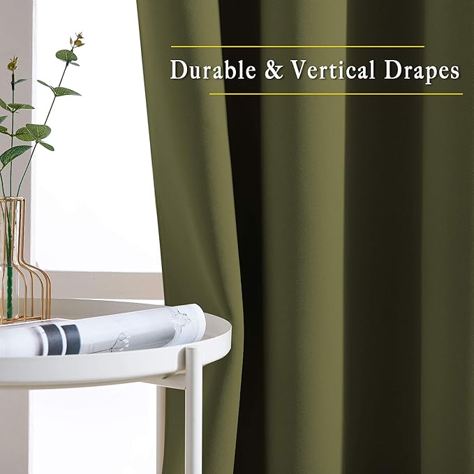 NICETOWN Blackout Curtains for Living Room - Functional Blackout Curtains/Panels for Bedroom, Window Decoration, Privacy Assured (Set of 2, 52 x 95 inches in Olive Green)