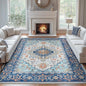 Lofus 9x12 Area Rugs for Living Room, Washable Area Rug, Rugs for Bedroom, Kitchen, Vintage Boho Carpet, Soft Non-Slip, Low Pile Large Area Rug for Office Dining Room, Floral Blue