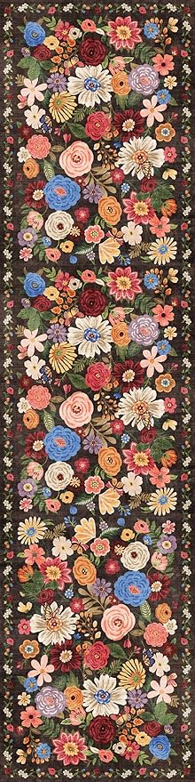 Rug for Hallways Kitchen Rug 2'6" x 14', Non Slip Washable Rugs with Rubber Backing Soft Floral Carpet Runner for Hallways, Kitchen, Laundry, Bedroom, Bathroom(2.6 x 14, Black/Brown)