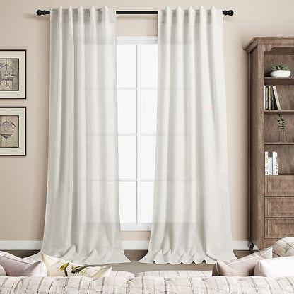 Nanspring Cream Linen Curtains 102 inches Long for Living Room Back Tab Privacy Semi Sheer Curtains Modern Farmhouse Floor to Ceiling Long Curtain 2 Panel Set 38x102 for Bedroom Dinning Room