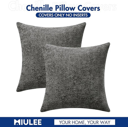 MIULEE Pack of 2 Couch Throw Pillow Covers 16x16 Inch Dark Gray Modern Boho Accent Decorative Pillow Covers Soft Chenille Farmhouse Cushion Covers for Home Decor Bed Sofa Living Room