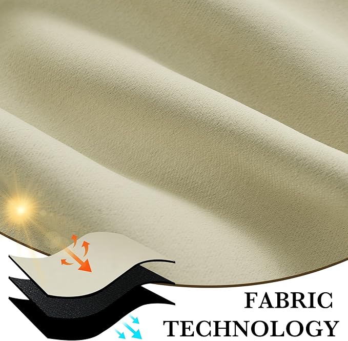RYB HOME 100% Blackout Basement Curtains 36 inches Long, Heat & UV Blocking Total Room Darkening Noise Reducing Curtains for Bathroom RV Campers, Beige, 2 Panels Set