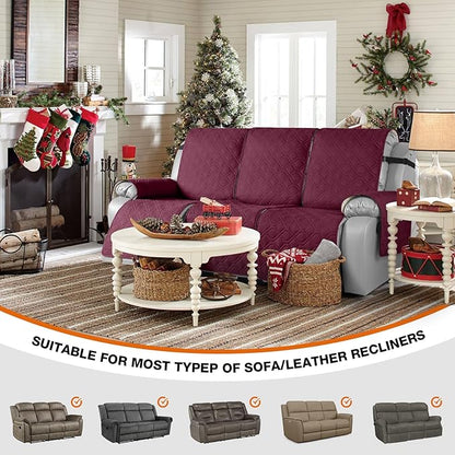 VANSOFY Waterproof Recliner Couch Covers, Sofa Covers 1-Piece Washable Reclining Sofa Cover Non-Slip Furniture Protector with Elastic Straps Pocket for Dogs, Pets(Burgundy,3 Seater)