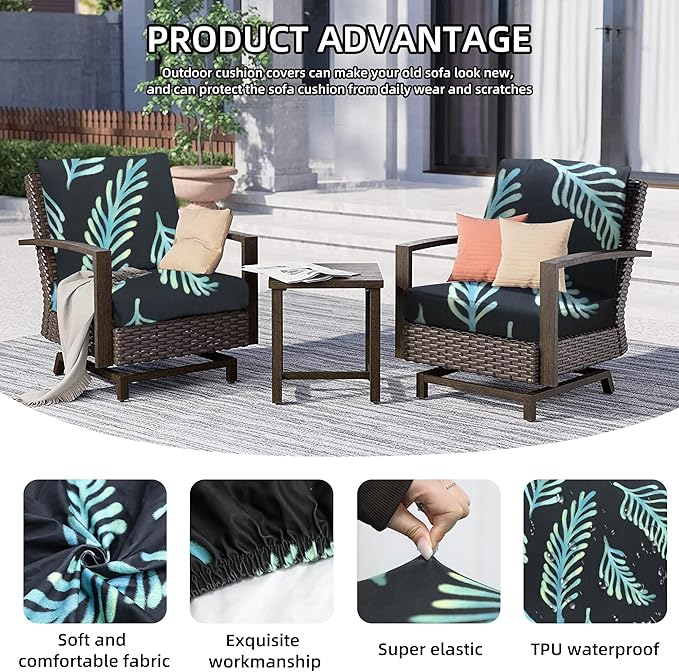 8Pcs Outdoor Cushion Covers, Patio Cushion Covers,Stretch Elastic Slipcovers, Replacement Washable & Reusable Furniture Protector for Patio Couch (Fir-Pattern,Cover Only)