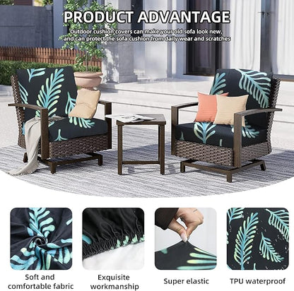 8Pcs Outdoor Cushion Covers, Patio Cushion Covers,Stretch Elastic Slipcovers, Replacement Washable & Reusable Furniture Protector for Patio Couch (Fir-Pattern,Cover Only)