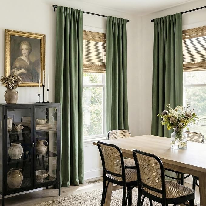 100% Blackout Shield Linen Blackout Curtains for Bedroom 102 Inches Long, Back Tab/Rod Pocket Living Room Drapes, Thermal Insulated Blackout Curtains 2 Panels Set, 50" W x 102" L, Olive Green