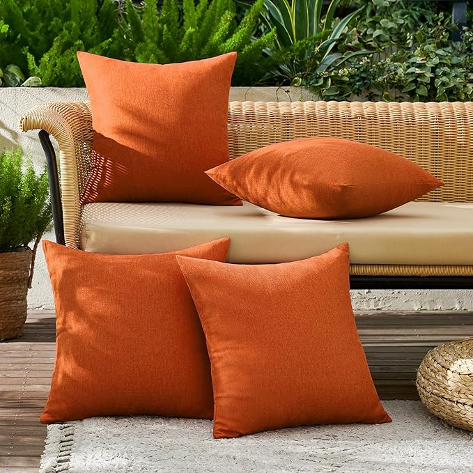 MIULEE Pack of 4 Decorative Throw Pillow Covers Outdoor Linen Waterproof Pillow Covers Farmhouse Cushion Cases for Patio Garden Tent Balcony Couch Sofa 16x16 inch Orange