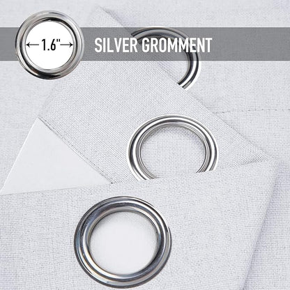 100% Blackout Shield Linen Blackout Curtains for Bedroom, Greyish White Grommet Curtains for Living Room, Thermal Insulated Room Darkening Drapes for Nursery, Boho Home Decor, 40" W x 45" L, 2 Panels