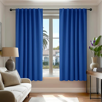 Deconovo Blackout Curtains for Kitchen Window Back Tab and Rod Pocket Curtains Room Darkening Curtains 52Wx45L Inch Royal Blue 2 Panels