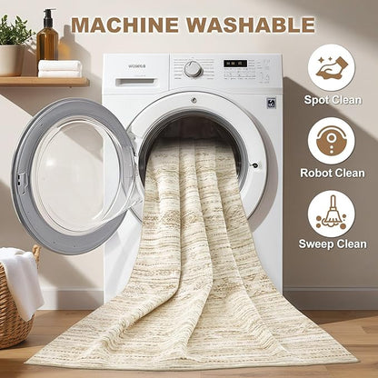 Nakagishi Area Rugs 9x12 Living Room: Washable Boho Large Neutral Modern Soft Farmhouse Beige Rug Stain Resistant Indoor Floor Non-Slip Carpet for Women Home Enthusiasts Aged 25-45 - Bedroom Room
