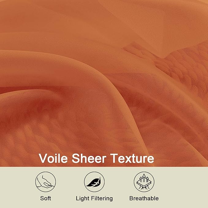 Sheer Orange Curtains for Bedroom Living Room 90 Inches Long 2 Panels Set, Soft Airy Light Filtering Sheer Window Treatments, Modern Rod Pocket Curtains Drapes, Each 42" Wx90 L Inch