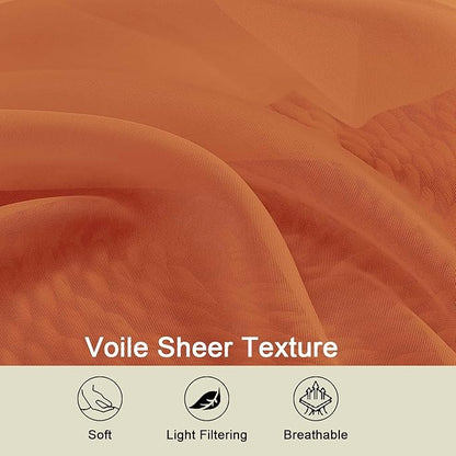 Sheer Orange Curtains for Bedroom Living Room 90 Inches Long 2 Panels Set, Soft Airy Light Filtering Sheer Window Treatments, Modern Rod Pocket Curtains Drapes, Each 42" Wx90 L Inch