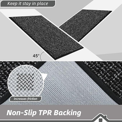 BEQHAUSE Kitchen Rugs and Mats 2PCS, Non-Slip Kitchen Mats for Floor, Absorbent and Stain Resistant Kitchen Runner, Machine Washable Rugs for Kitchen, Laundry & Sink, 24"x36"+24"x60", Black