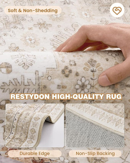 Hallway Runner Rug 2x12, Extra Long Washable Runner Rugs with Rubber Backing, Non Slip Runner, Vintage Rug Runners for Kitchen Laundry Room Entryway (Cream/Beige,2'x12')